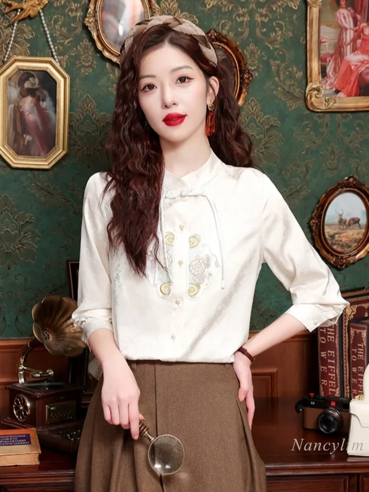 New Chinese Style Embroidered Shirt Women's Blouse 2024 Spring and Autumn New Design Sense Niche Matching Horse Skirt Top