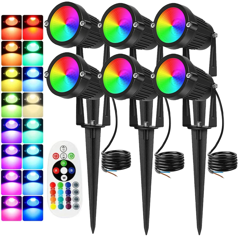 ไฟส่องสว่างภูมิทัศน์ RGBW 10W พร้อมรีโมท สปอตไลท์ 110V 220V กันน้ำ IP65 สำหรับสนามหญ้า ต้นไม้ สวน ไฟคริสต์มาสกลางแจ้ง