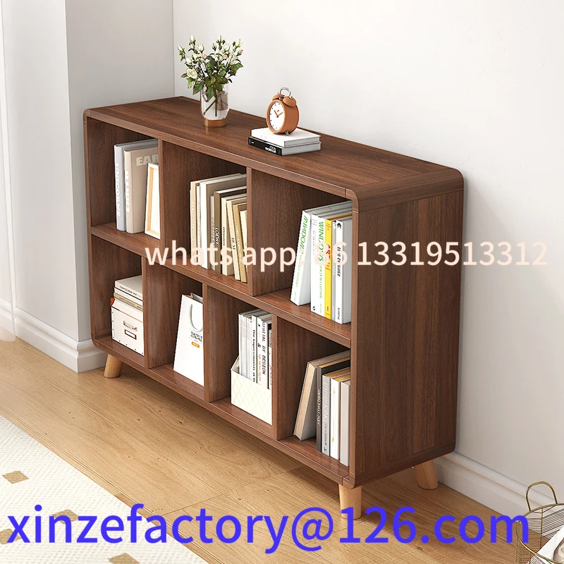 

Customizable solid wood bookcase rounded corner bookshelf floor shelf multi-layer grid