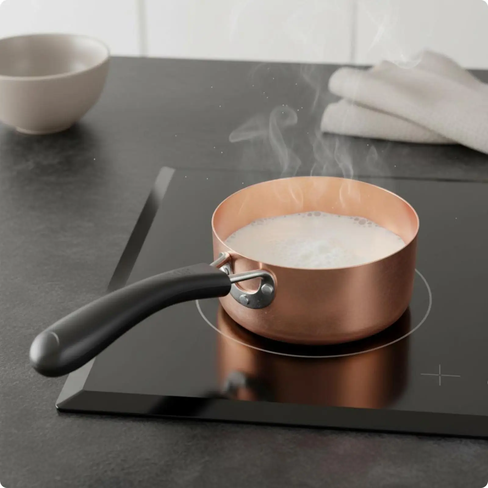 Copper Cooking Pan Induction Compatible Small Cooker Single Handle Pot for Warming Milk and Sauces