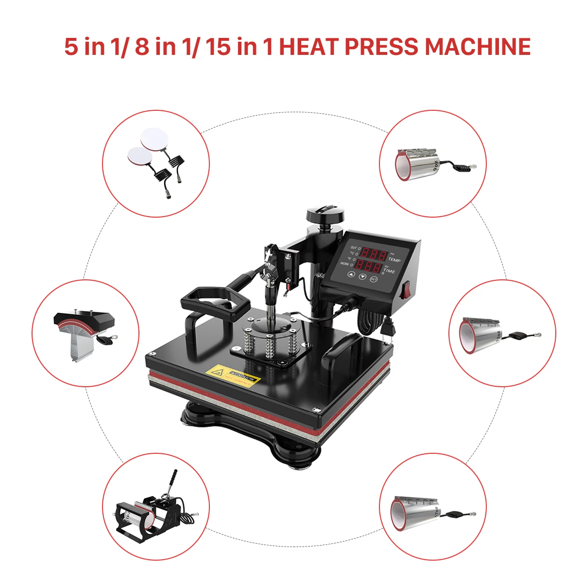 5 in 1 Swing Away Combo Heat Press Machine Sublimation T shirt Printing Machine