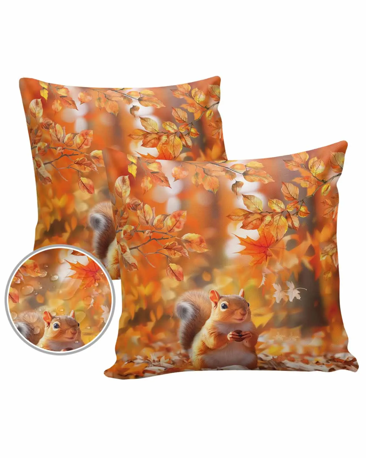 Autumn Leaves Squirrel Waterproof Pillowcase Set Car Cushion Cover Home Sofa Office Decorative Pillowcase Cover