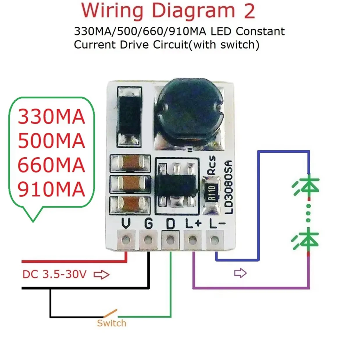 AB53 LD3080SA 20W DC 3.5-30V Step-Down HB LED Driver Module DC-DC Buck Constant Current Module for Flashlight Headlight 330MA