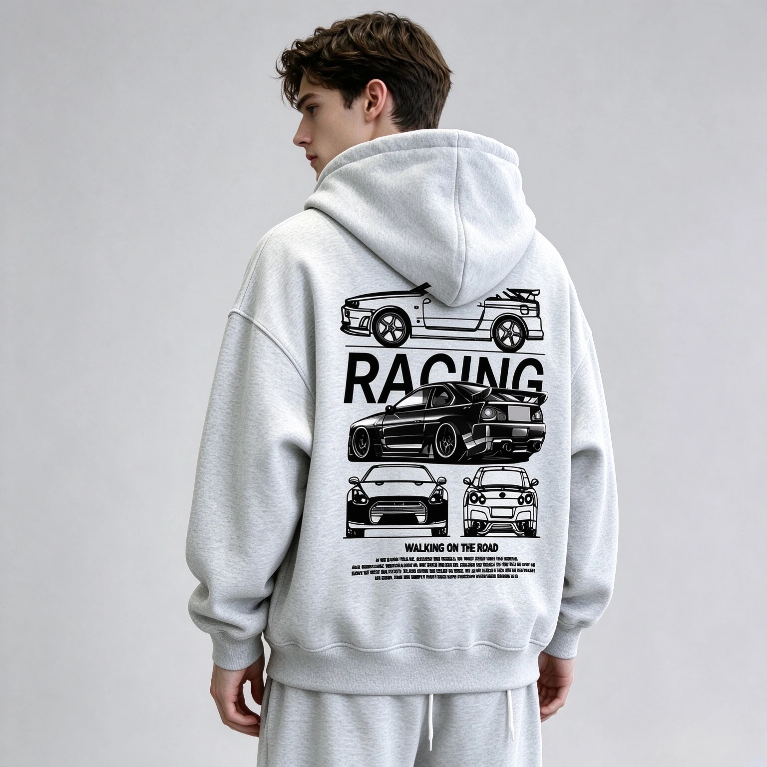 Popular Digital Pattern Men's Hooded Sweatshirt with Car-themed Design, American-style Casual Sports Long-sleeved Shirt