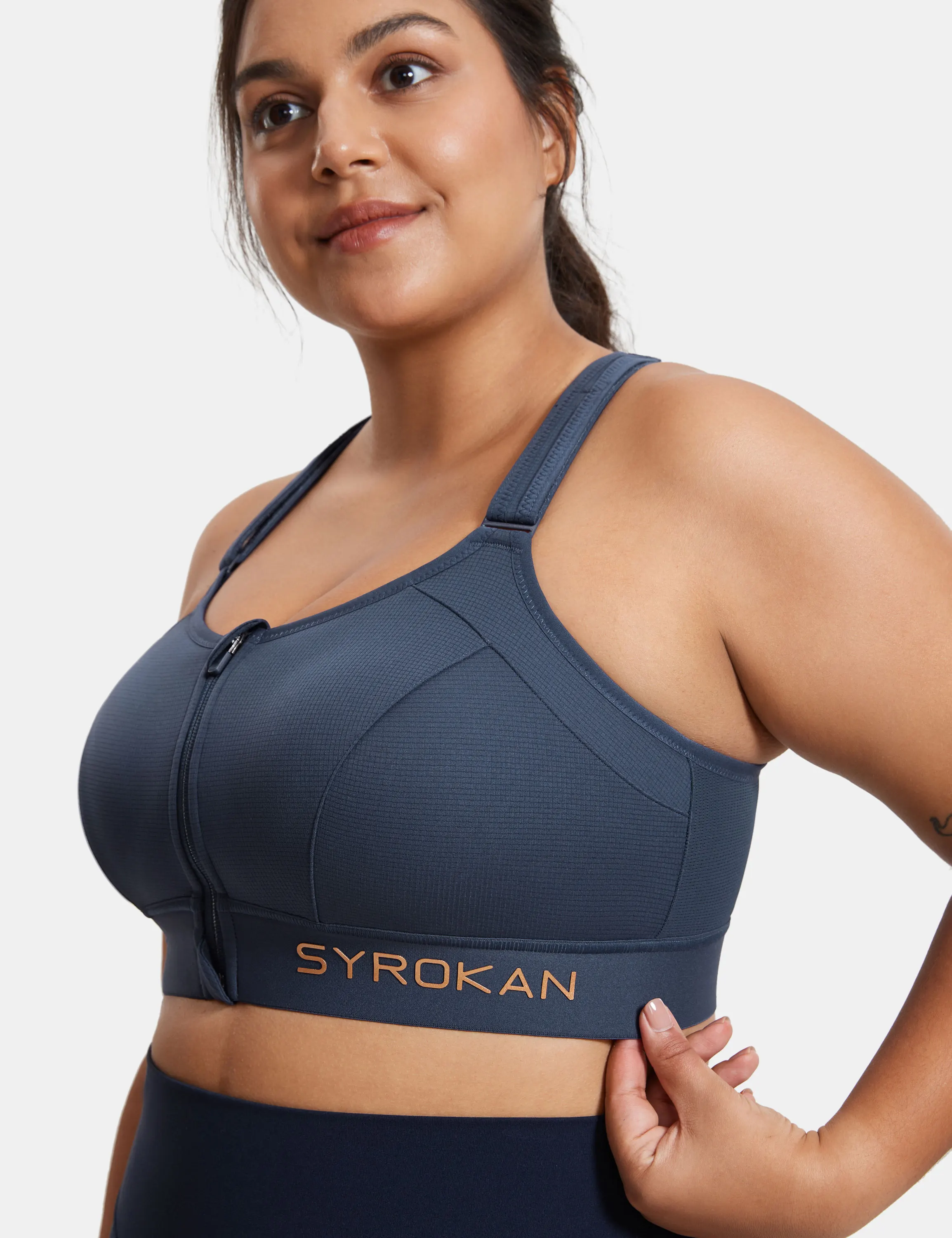 Womens\' Sports Bra High Impact Support Zip Front Adjustable Large Bust Racerback Wirefree Padded Plus Size Active Bras