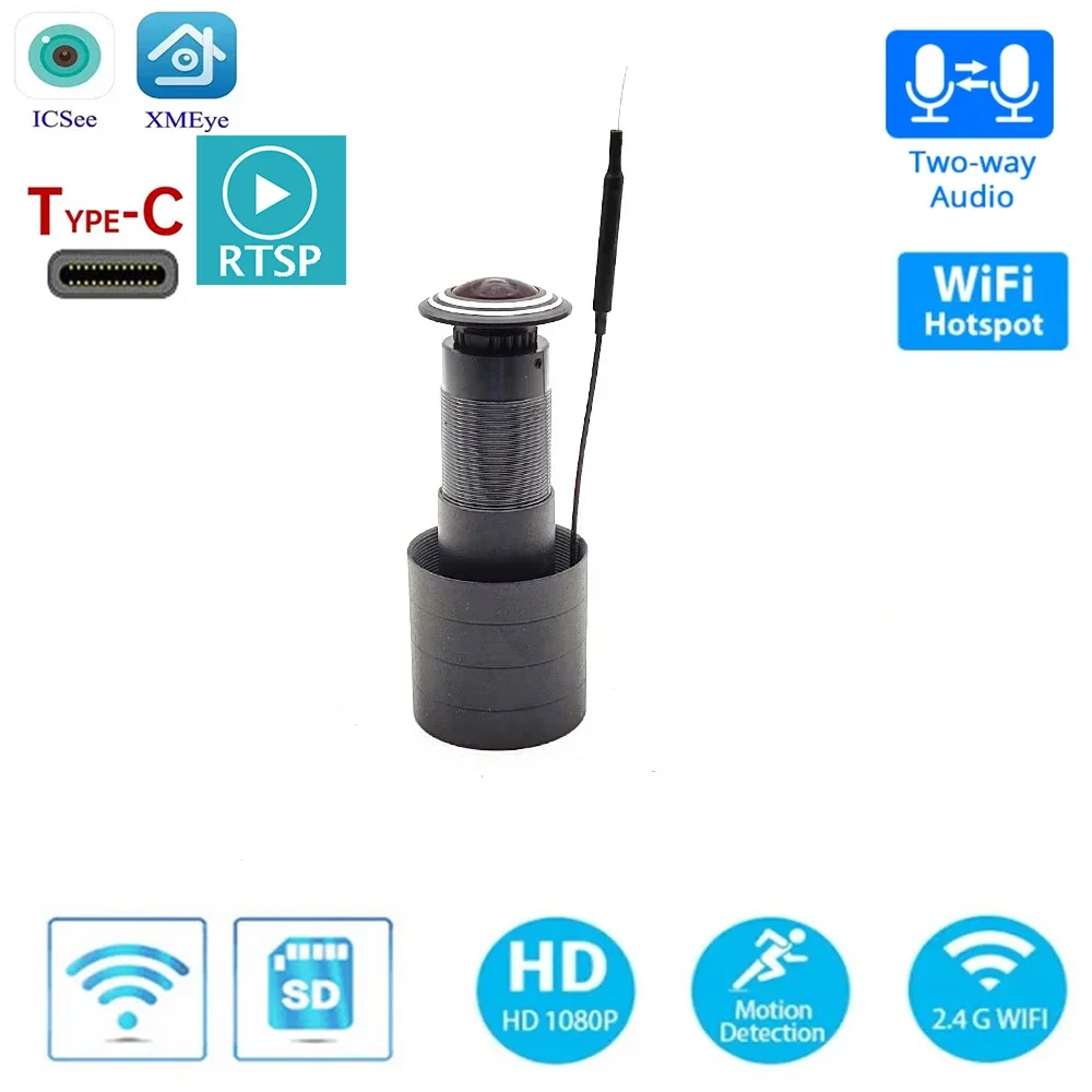 iCSEE Door Eye Hole Security 1080P 1.66mm Lens Wide Angle FishEye CCTV Network Mini Peephole Door Wifi Camera 5v RTSP Xmeye VMS