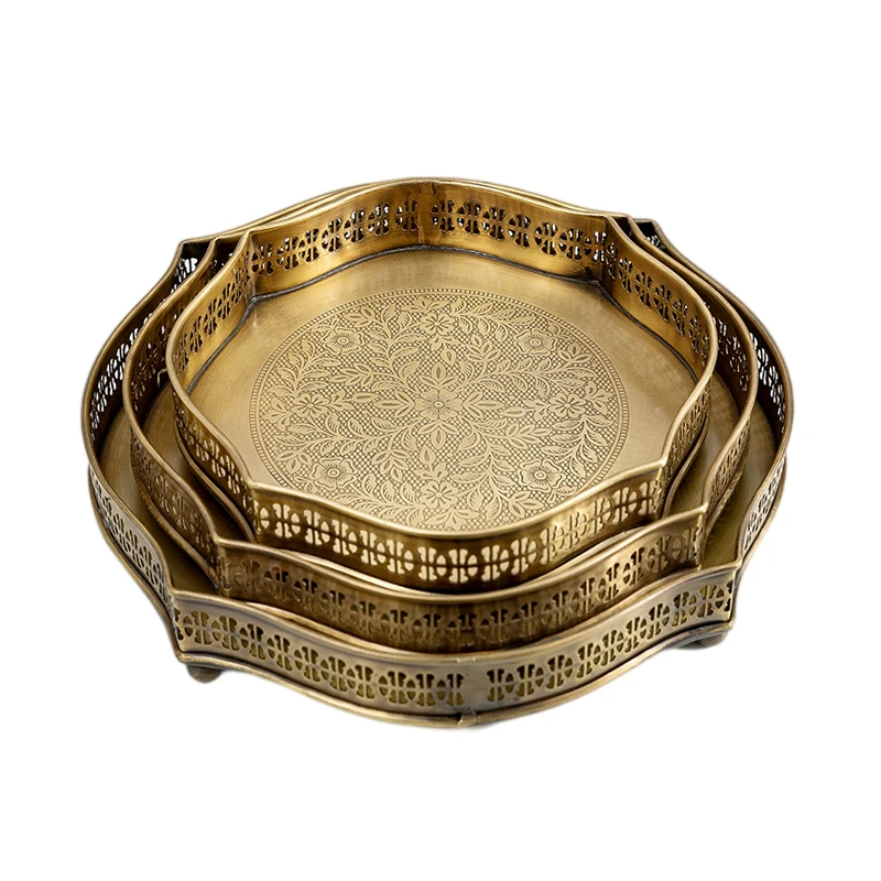 India imported brass handmade tea  dim sum tray retro luxury coffee table restaurant fruit tray bedroom aromatherapy