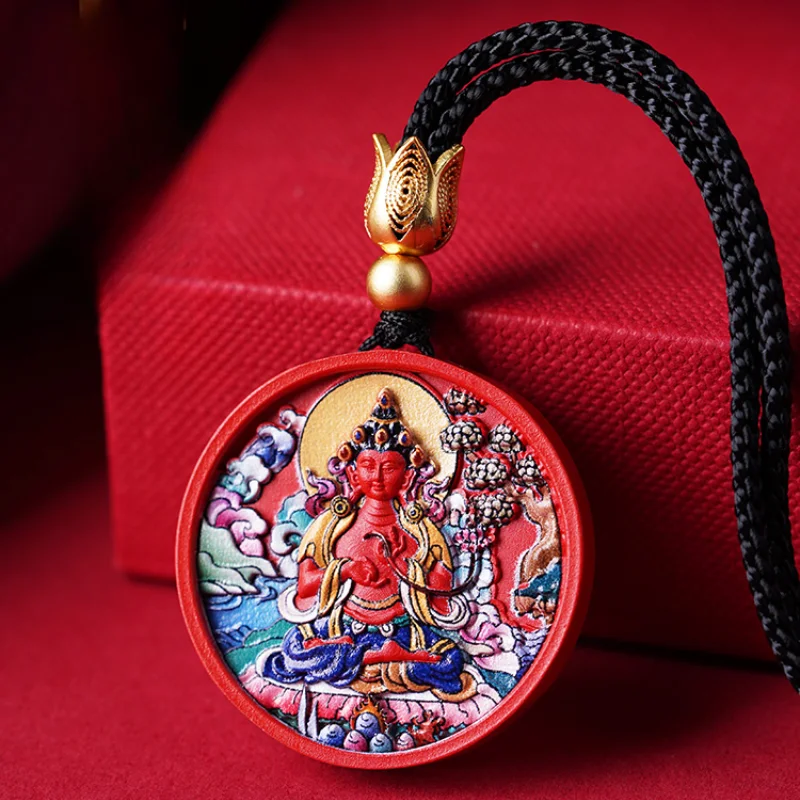 Cinnabar Painted Thangka Natal Buddha Patron Saint Pendant