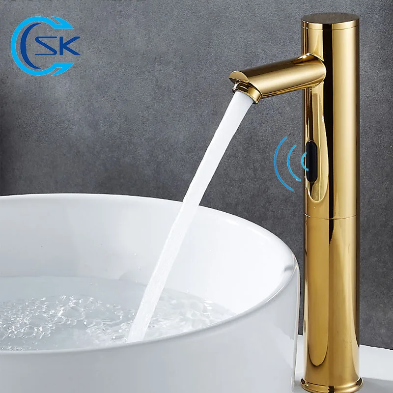 Gold Automatic Infrared Sensor Faucet Deck Mount Smart Touch Hand Free Inductive Water Tap Bathroom Sink Basin Faucets Water Tap