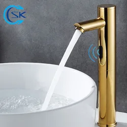 Rubinetto automatico con sensore a infrarossi dorato Montaggio su piano Smart Touch Rubinetto per acqua induttivo a mano libera Rubinetti per lavabo per bagno Rubinetto per acqua