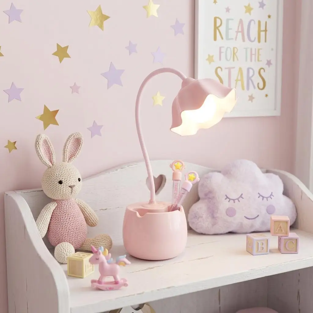 

Creative Blossom Tabletop Light Pencil Organizer Pot Bendable Gooseneck Desktop Night Light Student Learning Reading Lamps