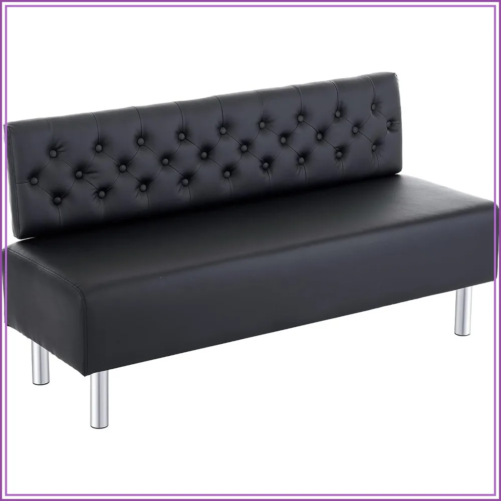 OmySalon Waiting Room Bench with Back 58.6'' Upholstered Reception Seating Button Tufted Black