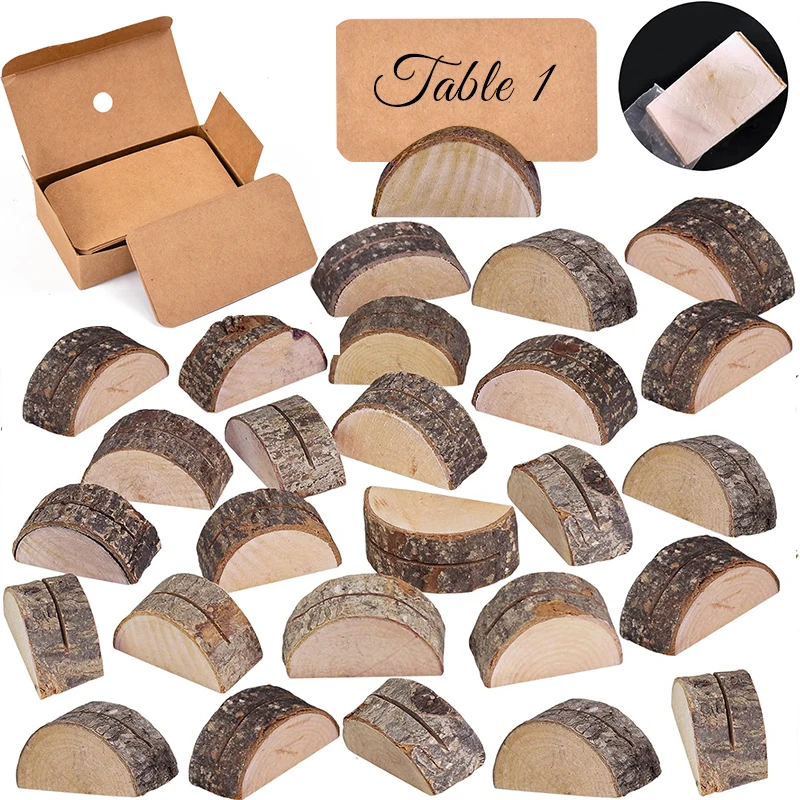 

112pcs Kraft Paper Card Natural Wooden Place Card Holders Memo Note Photo Picture Clip Decor Wedding Birthday Party Decoration