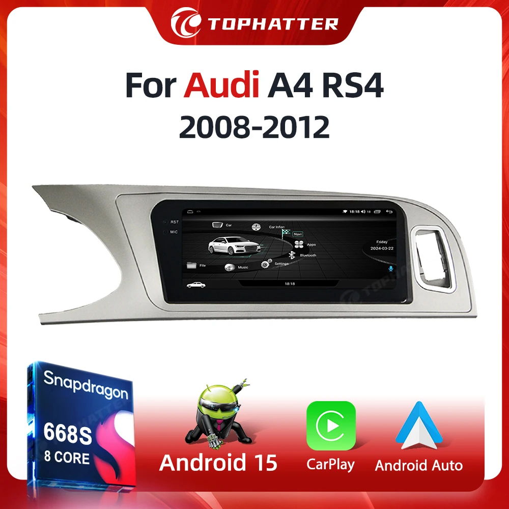 

Qualcomm 668S CarPlay 8.8"For Audi A4 B8 A5 2008 2009 2010 MMI 2G High CD Android15 Car Multimedia Player Stereo GPS Navi Screen