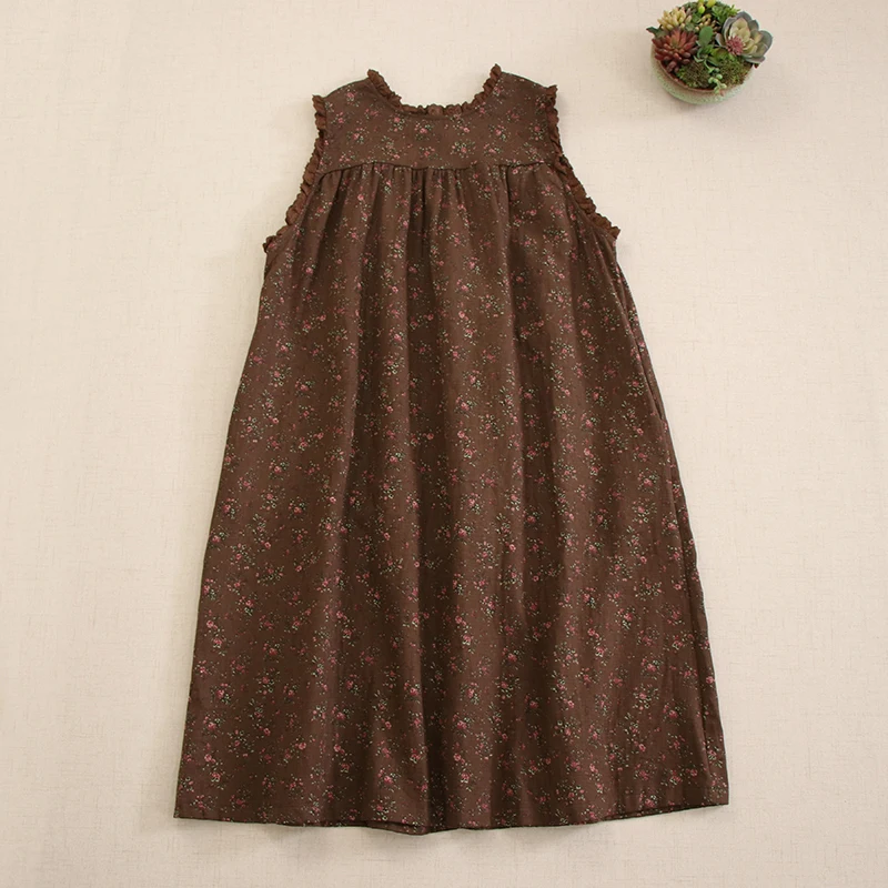 Vestido regata sem mangas com estampa floral vintage feminino, vestidos com colete cardigã, peito único, solto, japonês, menina mori, outono, inverno