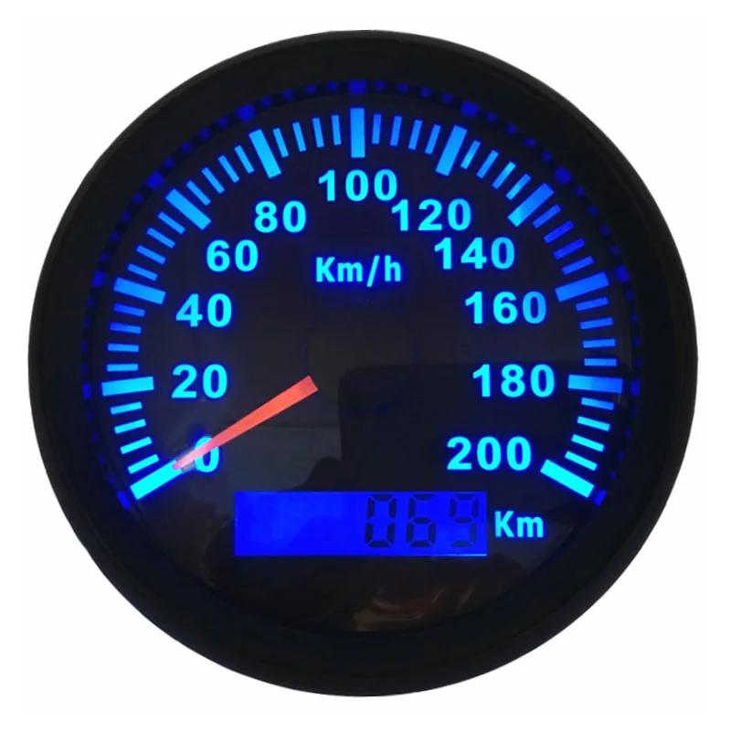 GPS Speedometers Gauges 0-200Km/H 85mm Speed Indicators Waterproof LCD Speed Gauges with Blue Backlight 9-32vdc with Antenna