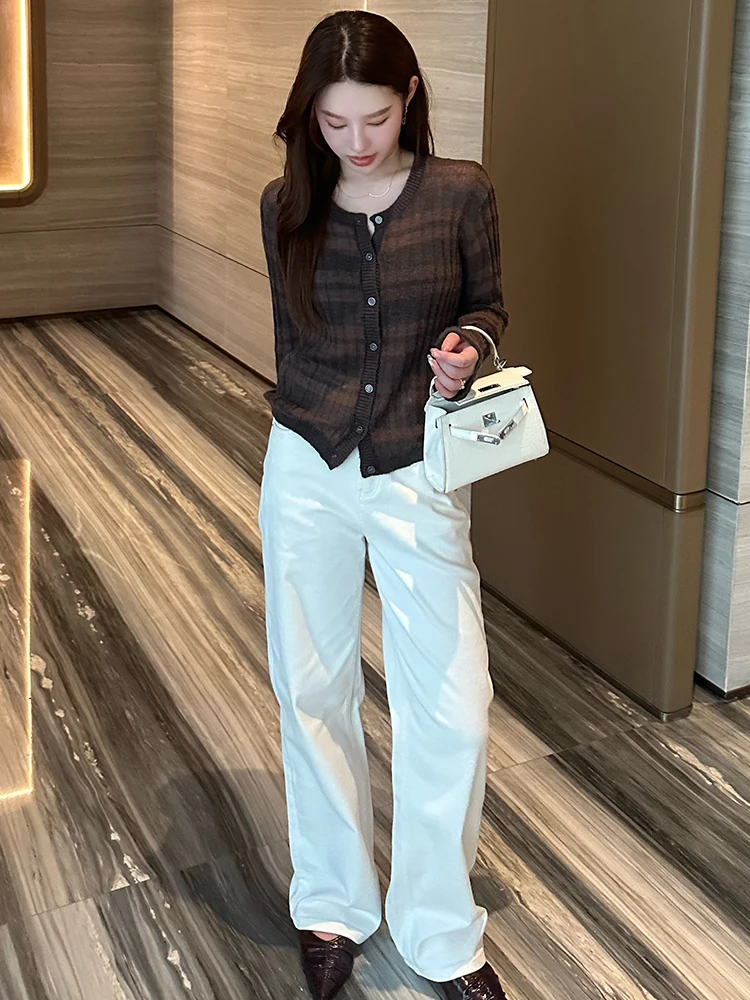 

Ретро-кардиган в полоску, вязаный, открытый, женский, стройнящий, элегантный, с длинными рукавами, осенний, модный, в гонконгском стиле, миди-платье