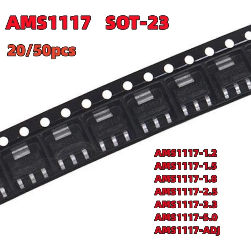 50pcs AMS1117 3V3 AMS1117-1.2 AMS1117-1.5 AMS1117-1.8 AMS1117-2.5 AMS1117-3.3 AMS1117-5.0 AMS1117-ADJ SOT223 tenulateur de tensi