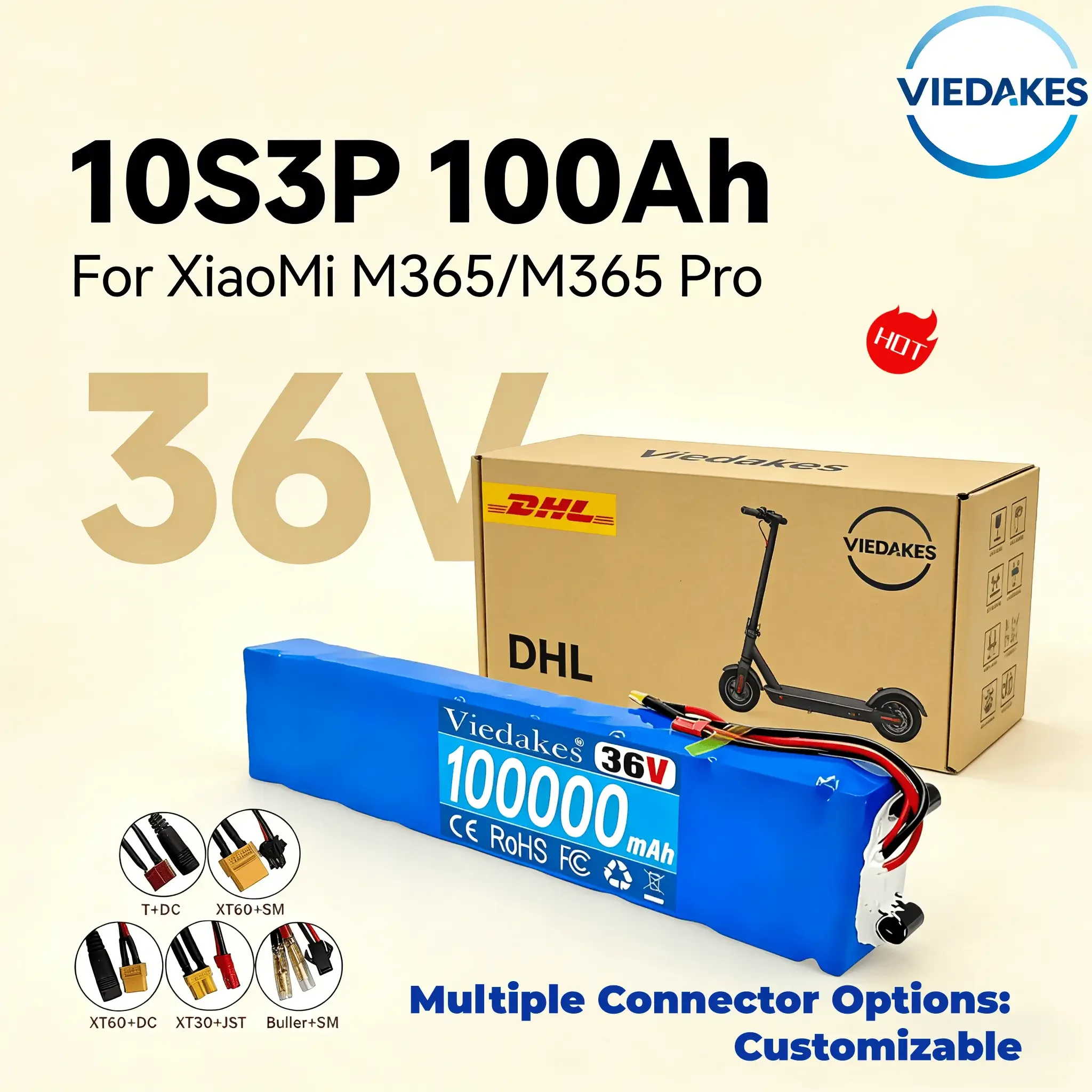

✈️36V 10S3P Battery with Bracket for Electric Scooter, 10Ah 18650 Li-ion Replacement Battery with BMS & Charger