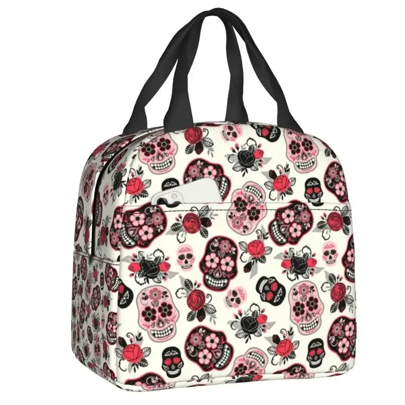 Catrina Sugar Skull Insulated Lunch Box for Women Terror Gothic Thermal Cooler Lunch Bag Work School Picnic Food Container Tote