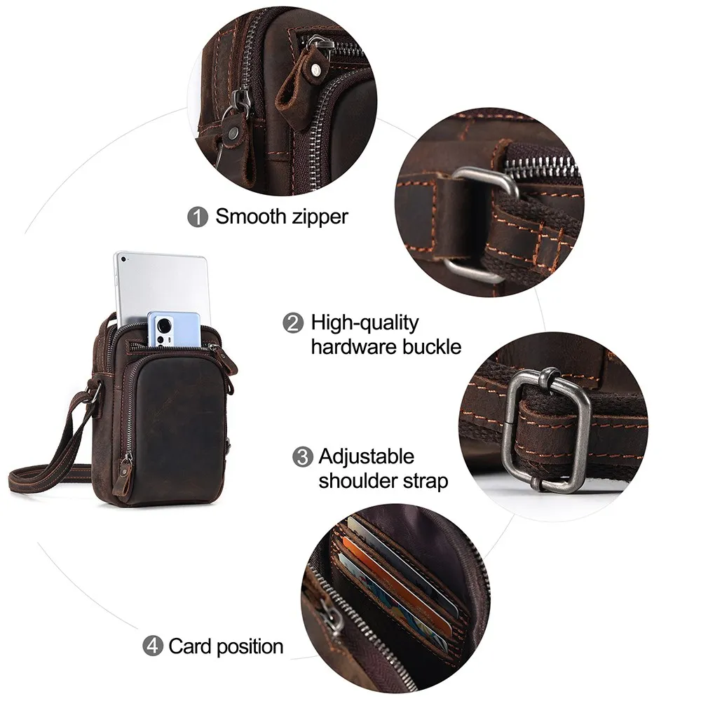 JOYIR Crazy Horse Leather Small Shoulder Bags Fashion Male Cowhide Messenger Bag for 7.9\