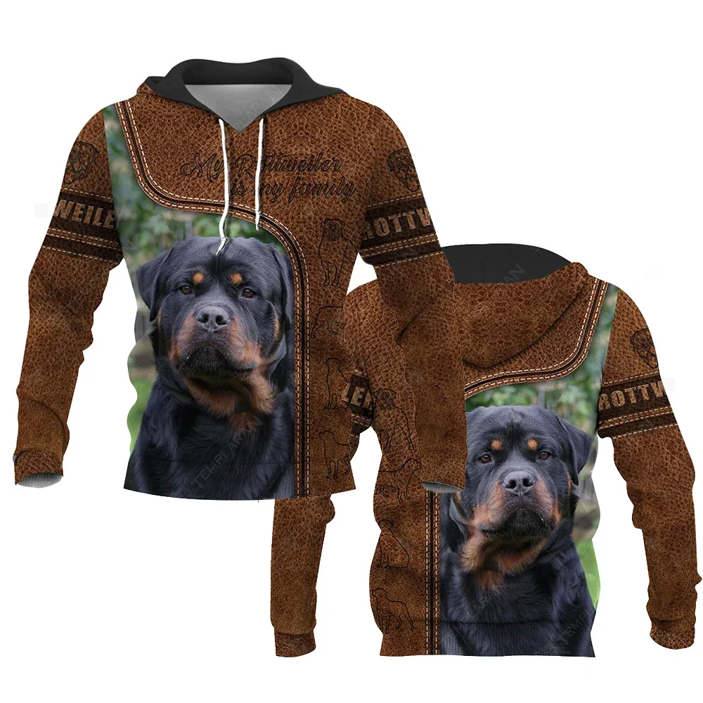 HX Animals Hoodies Dog Is Family Hoodies Rottweiler Brown Leather 3D Printed Pullovers Tops Fashion Sweatshirts Dropshipping