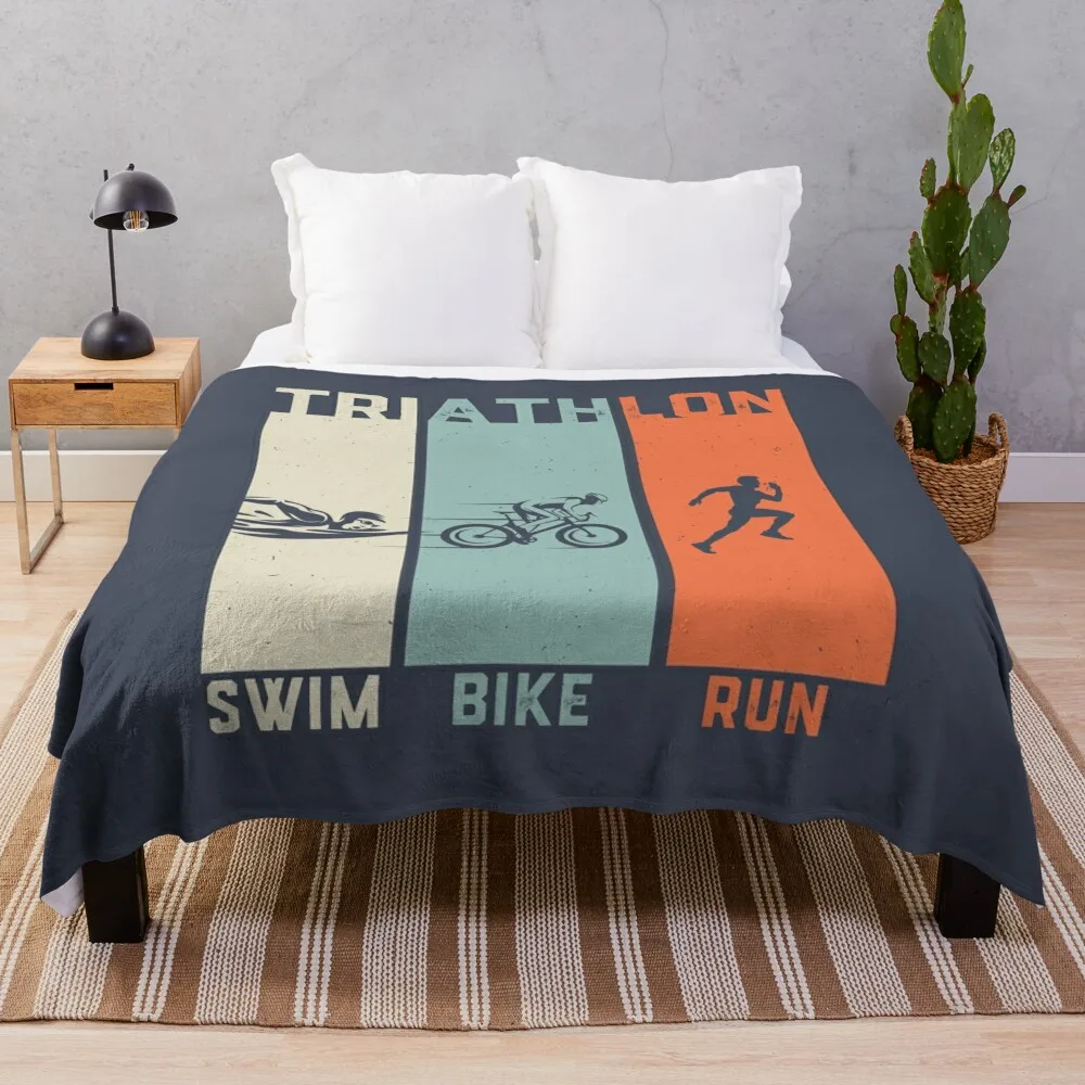 Triathlon Vintage Swim Bike Run Throw Blanket Bed covers Luxury Thicken bed plaid Blankets