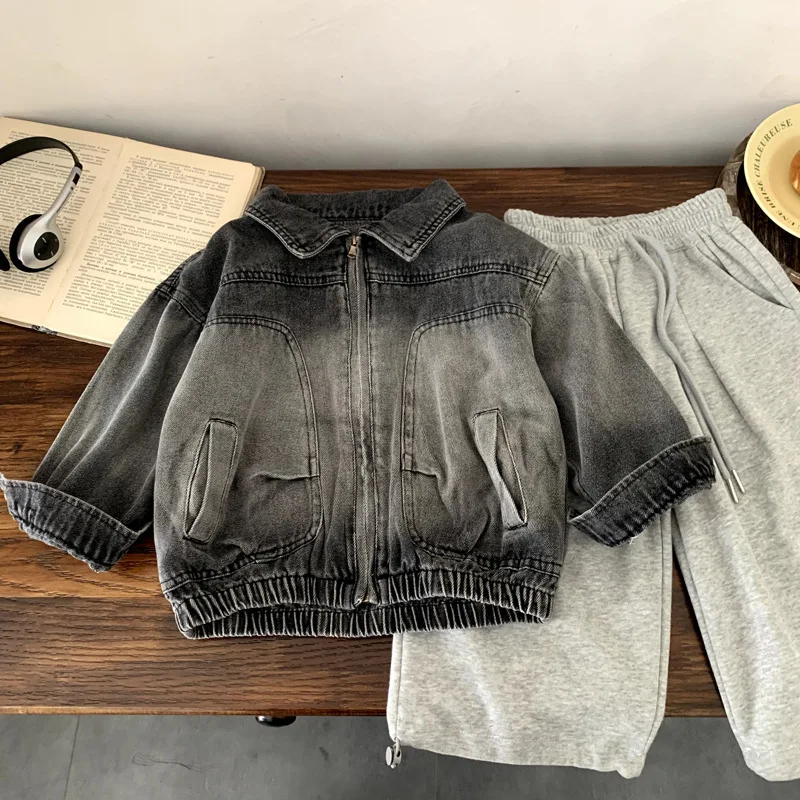 

Boys Girls Denim Jacket 2025 Autumn Spring Korean Style Children Clothes Handsome Trendy Jacket Coats Top