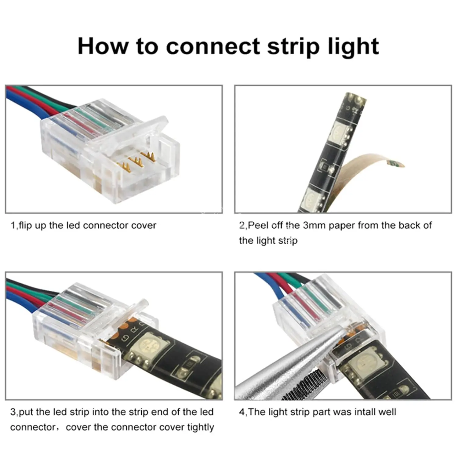 Bare Board LED Strip Light Transparent LED Connectors 2/3/4/5 PIN 8/10MM 3528/5050 RGB/W/CCT Solder-Free L-Shape Crystal Buckle