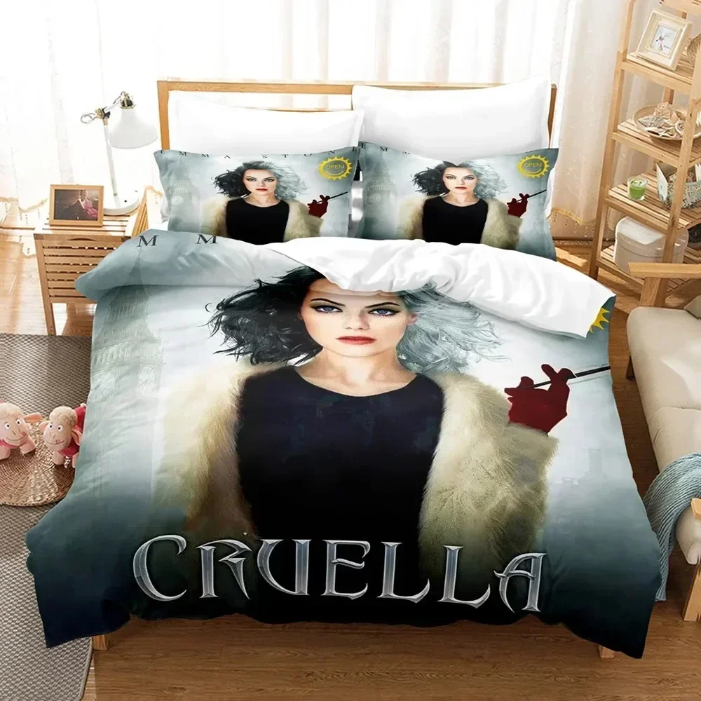 

3D Cruella Bedding Set Pillowcase De Vil Printed Bed Set Duvet Cover Pillowcase Bed Linen Sheet Quilt Cover Full Queen King Size