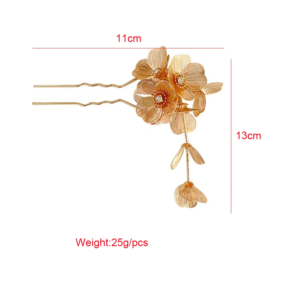 1 Pcs Golden Silvery Hollow Flower Long Leaf Tassel Hairpin Hair Fork Chinese Bridal Wedding Charm Headwear Jewelry Accessories