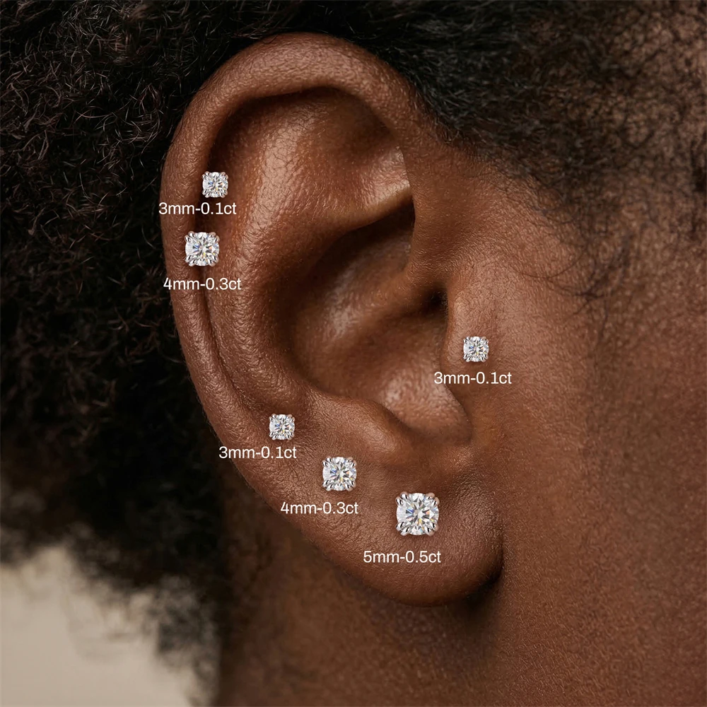 CANNER 1PC D Color Horse Eye Geometric Moissanite Luxury Flat Back Piercing Ear Bone Women 925 Sterling Silver Sparkling Jewelry