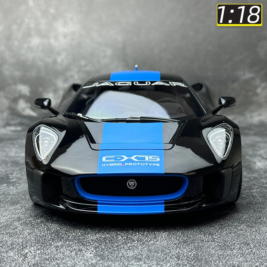 ジャガー-ブラックメタリックカーモデルC-X75 cx75,ライトブルーストライプ,限定スケール,2013スケール,限定スケール,新品,1/18