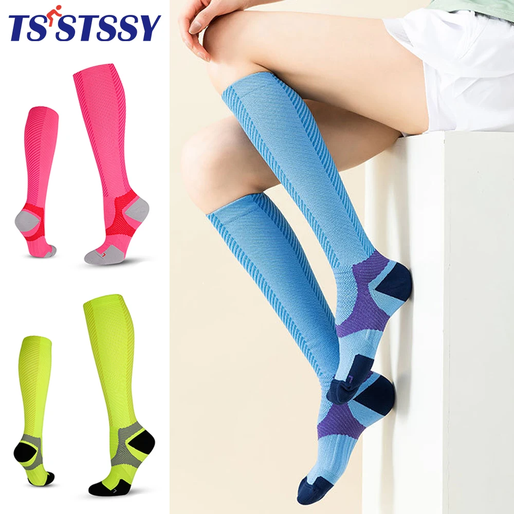 1Pair Unisex Compression Sock Football Socks Anti Fatigue Pain Relief Varicose Vein Circulation Sock for Men Women Travel Socks