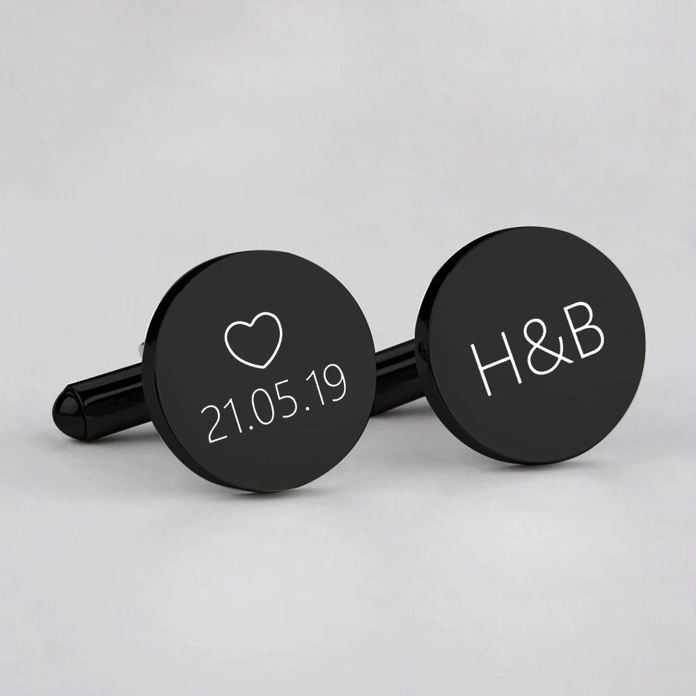 Personalized Round Engraving Cufflinks Stainless Steel Custom Initial Date Heart Minimalist Formal Shirt Accessory For Groom Men