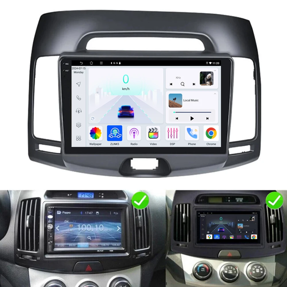 GPS 9“ For Hyundai Elantra 06-10  Wireless CarPlay Android 15 Car Radio WIFI Multimedia Player Head Google Camera 4GB+64GB