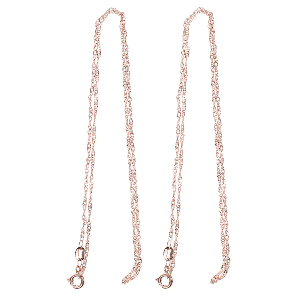 

2 Pcs Rose Gold Water Wave Necklace 18k Plated Smooth DIY Jewelry Chains for Pendants Copper Chain Safe Longtime Accessories