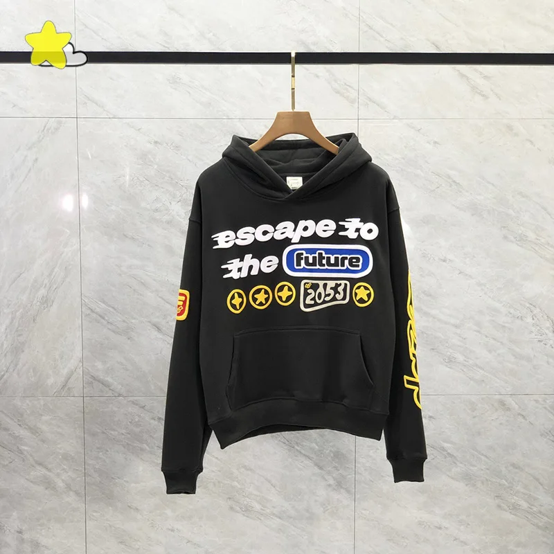 남녀공용 하이 스트리트 코튼 풀오버, 클래식 폼, 그래픽 인쇄 후드, 최고 품질