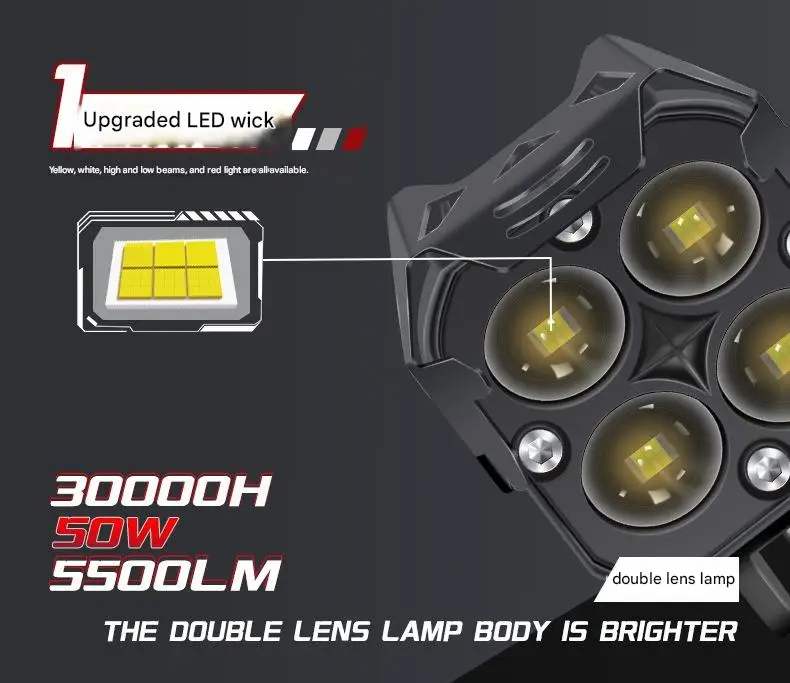 50 واط ثنائي اللون LED ضوء العمل 100 واط العارض عدسة دراجة نارية الجبهة شعاع الترا برايت التحديثية LED المصباح اكسسوارات السيارات #6