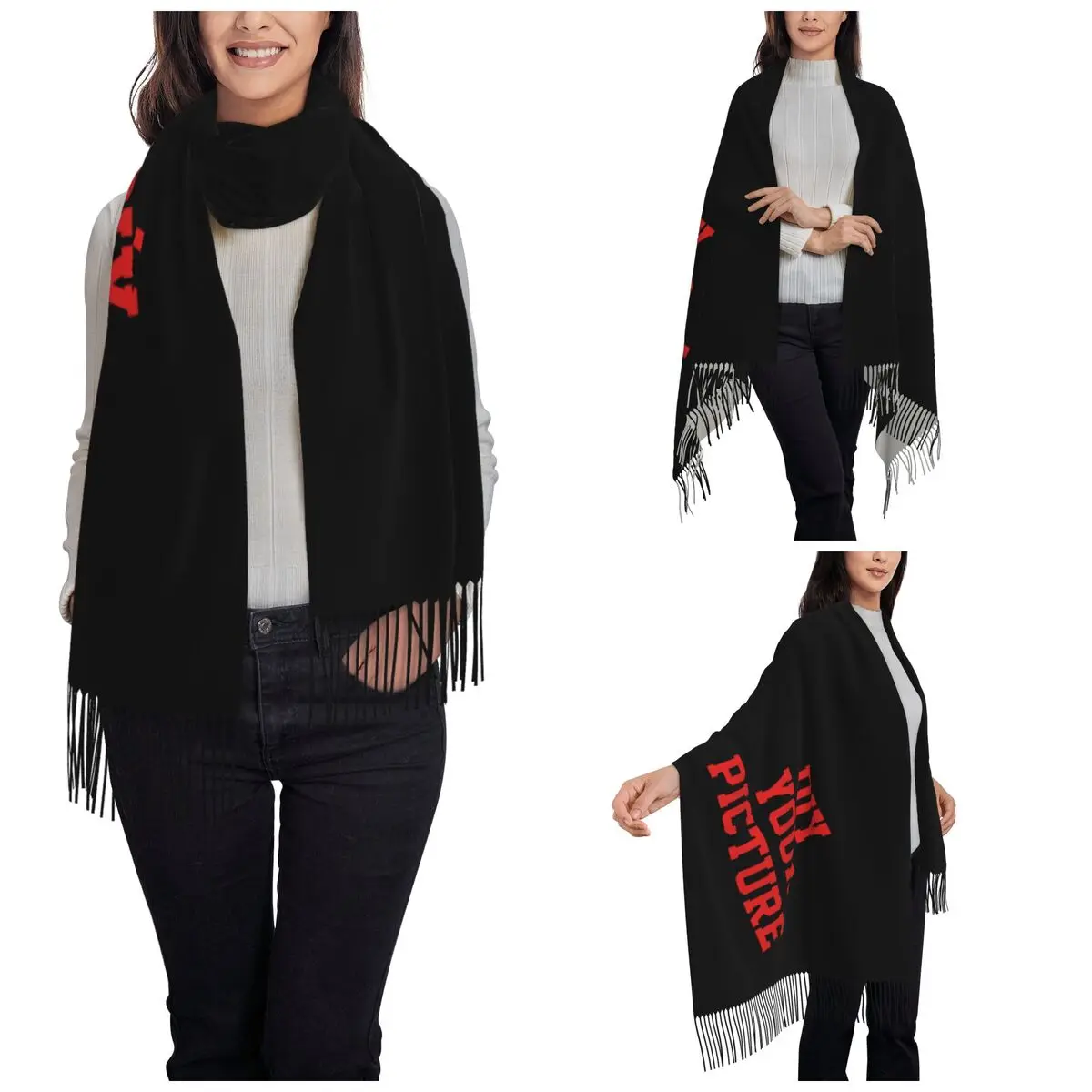 Womens Scarf with Tassel DIY Your Picture Large Winter Fall Shawl Wrap Customized Customization Gifts Cashmere Scarf