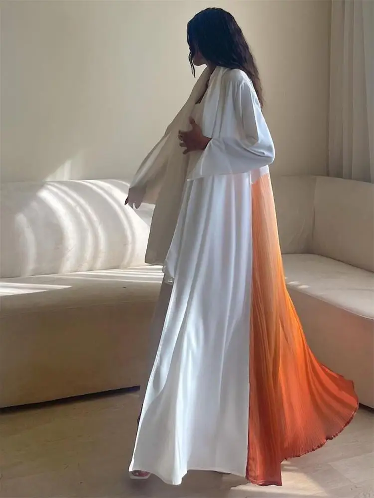 Evening Party Chiffon Kimono Abayas Draped Contrast Color Fashion Dubai Elegant Robe Moroccan Saudi Kaftan Turkish Clothing Eid