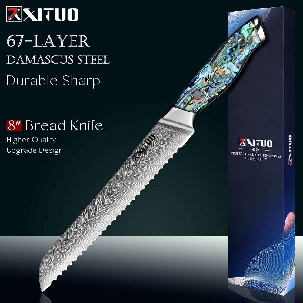 

XITUO Bread Knife,8 Inch Serrated Bread Knife Ultra Sharp Damascus Steel Bread Kitchen Knife, Professional Chef Knife for Breads