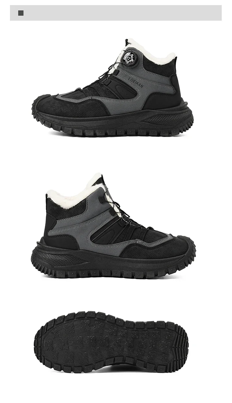 Herren Winter Warme High-Top-Stiefel Fleece-Gefütterte Schneeschuhe mit Drehverschluss Stoßfeste Schuhe mit Dicker Sohle – Detail 18