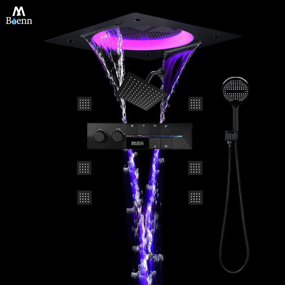 Smart Thermostatic Shower System with LED lighting Shower Head Modern bathroom Sets Full Set Luxury Ceiling Music Showerheads