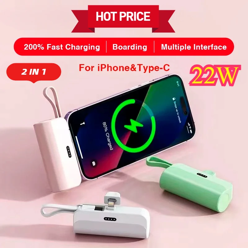 2 In 1 Mini Portable Power Bank 10000mah External Battery Plug Play Power Bank Type C Fast Effective Charger For iPhone Huawei