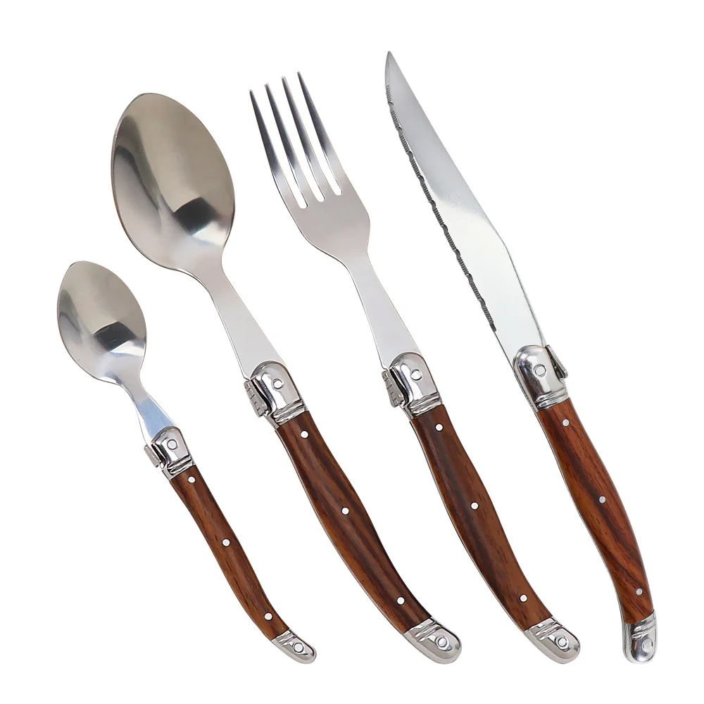 

Jaswehome4pcs Steak Cutlery Set Stainless Steel Tableware ABS Wood Grain Handle Dinner Knife Fork Spoon Dishwasher Safe Flatware