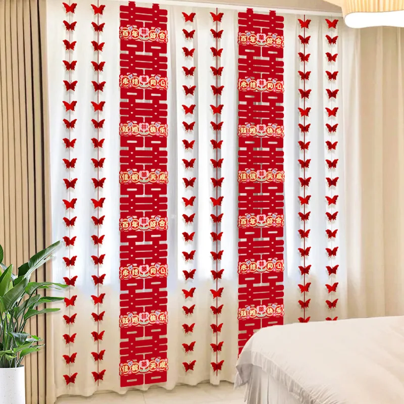 

Chinese Style Wedding Hanging Flags Chinese Double Happiness Traditional Wall Ornament Home Decor Happy Letter