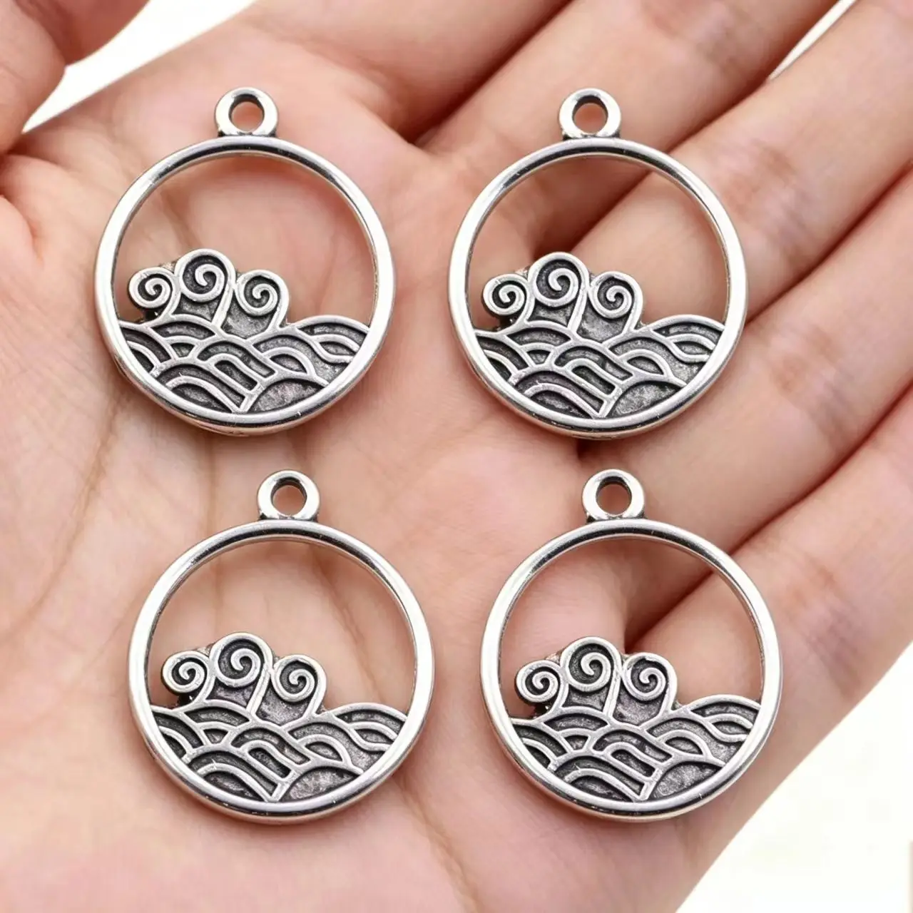 30Pcs/Lot Charms Waves Surge 19x16mm Tibetan Silver Color Pendants Antique Jewelry Making DIY Handmade Craft