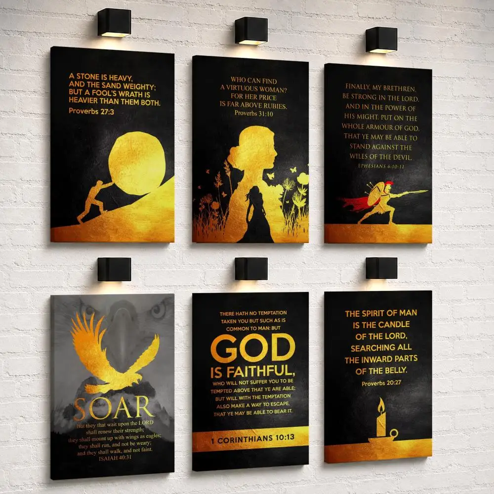 Golden Style Bible Verses Psalm Framed Wall Painting Ready to Hang Canvas Art Poster for Living Room Bedroom Home Decor Decals