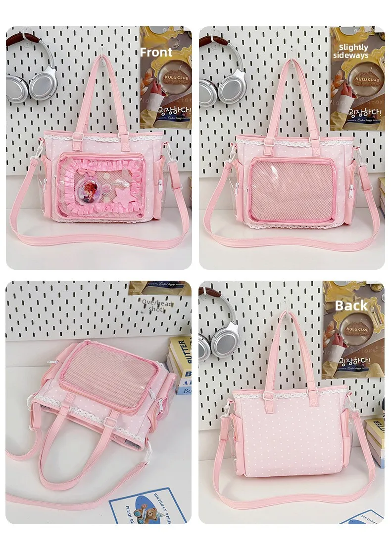 Neue Kawaii Leichte Umhängetasche Anime Transparente Ita-Tasche Damen Schulter-Crossbody-Tasche Modische Polka-Dot-Schleifen-Tragetasche – Detail 7